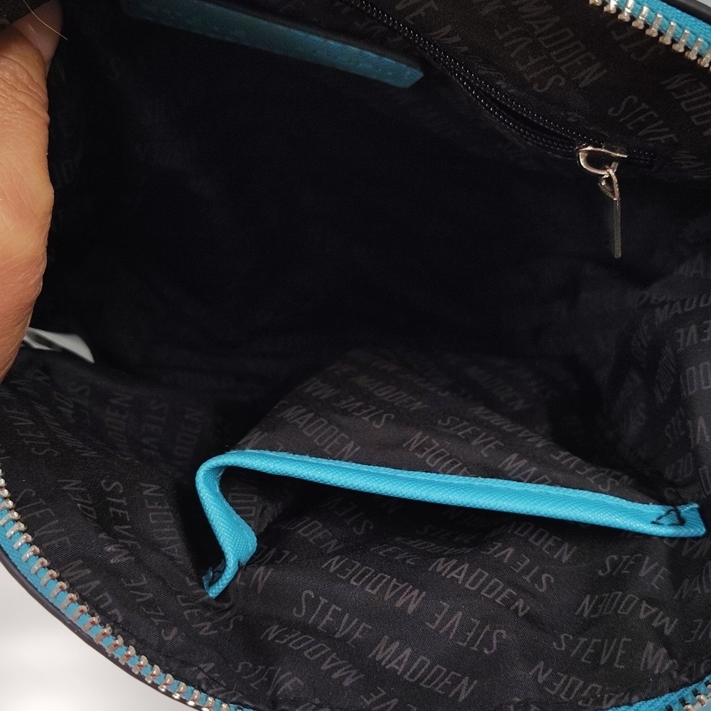 Steve Madden Teal Blue Zip Top Partial Chain Strap Crossbody Bag - Picture 9 of 9